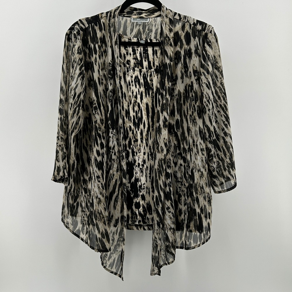 JM Collection Twin Set Animal Print Sheer Cardigan Tank Top XL Petite Office